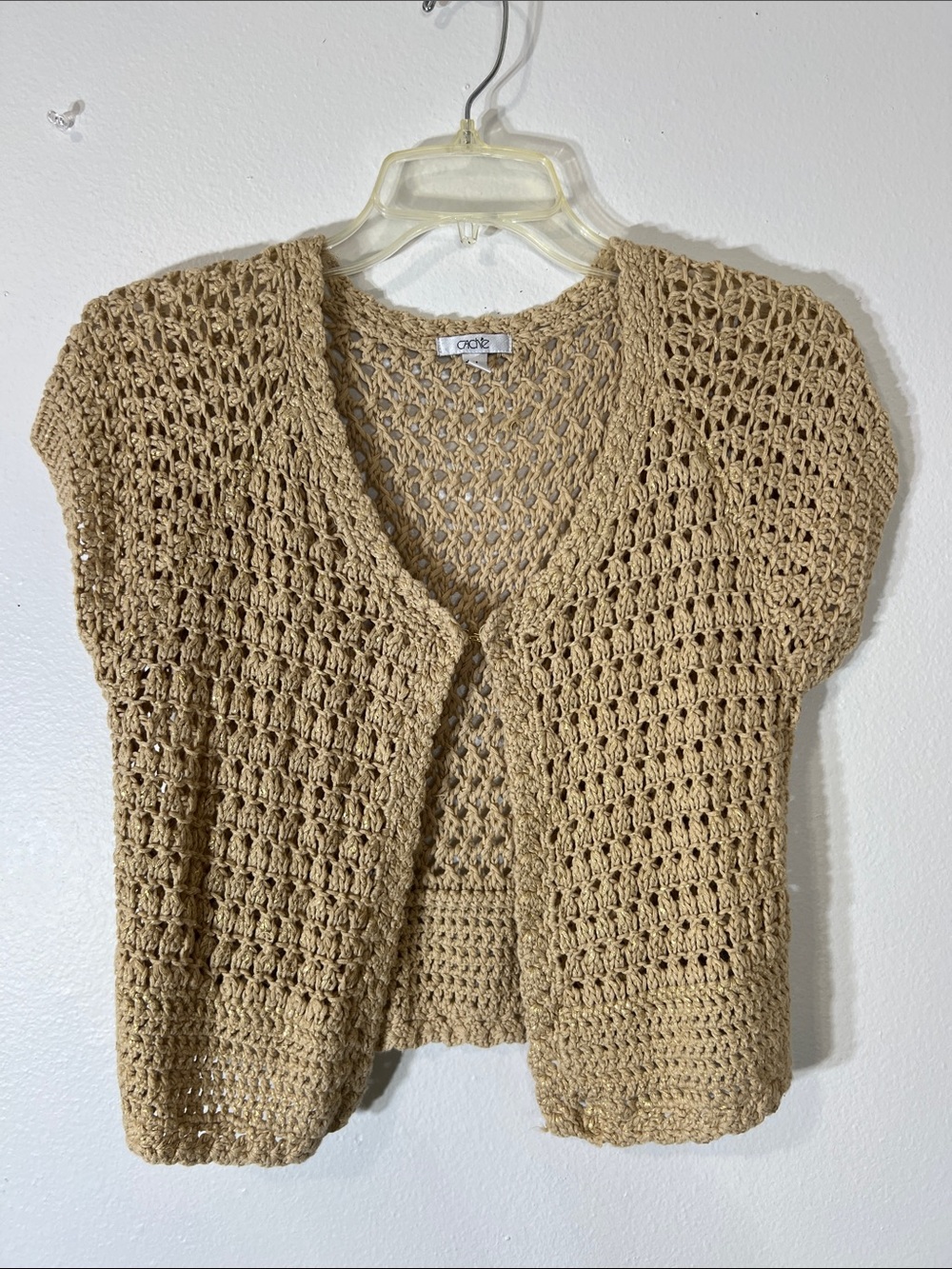 Cache Crochet Open-Weave Short Sleeve Cardigan - Tan